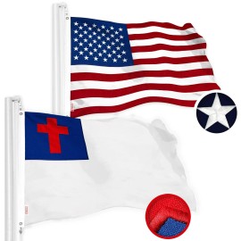 UD_G128 Combo Pack: American USA Flag 2x3 Ft & Christian Flag 2x3 Ft, Both Embroidered SPUN Polyester, Indoor/Outdoor, Brass Gro