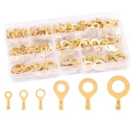 150pcs Round Terminal Set M3 M4 M5 M6 M8 M10 Kit Connector Kit Brass Ring Cable Lugs Round Terminals Copper Lugs Crimp Cable Wire Auto Motorcycle Repair Machining Connector