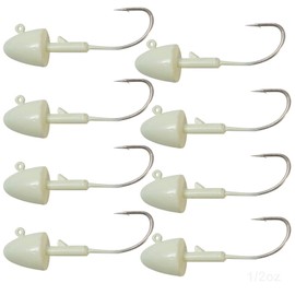 8pcs Fish WOW!® 1/2oz Shad Jighead Glow Bullet Jig Heads - Glow in The Dark