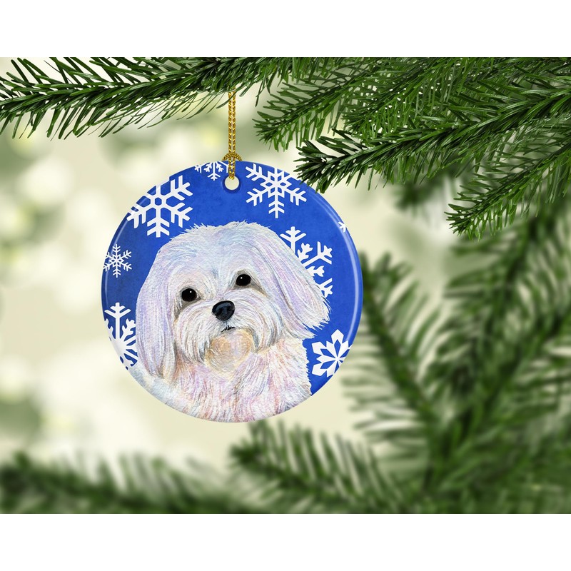 Caroline's Treasures SS4620-CO1 Maltese Winter Snowflakes Holiday Christmas Ceramic Ornament,