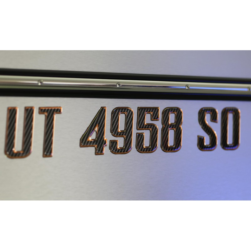 Boat Registration Stickers - Domed Carbon Fiber Numbers with Bronze