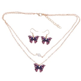 Healeved Colorful Elegant Butterfly Necklace and Earring Set for Women Delicate Jewelry for Parties and Special Occasions Golden Purple