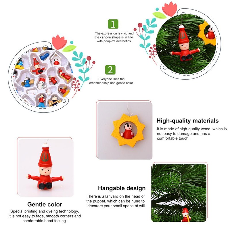 48PCS Christmas Wooden Small Pendants Christmas Decoration Christmas Tree Hanging