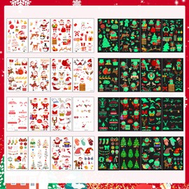 CCINEE Christmas Tattoo Stickers, Fluorescent, Luminous Stickers, 3.0 x 4.7 inches (7.6 x 12 cm), Set of 16, Christmas Lighting, Cosplay, Cultural Festival, Cute