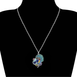DALANE Thanksgiving Enamel Alloy Festival Colorful Turkey Necklace Pendant Chicken Farm Animals Jewelry for Women Holiday Gifts (Navy)