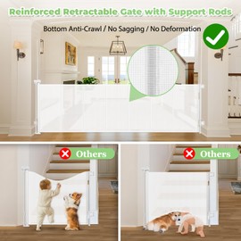 Reinforced 96" Wide Retractable Baby Gates Extra Wide Dog Gate with Support Rods - Prevent Crawling Under, Retractable Dog Gate Indoor Outdoor Retractable Gate Wide Baby Gates for Large Openings,White