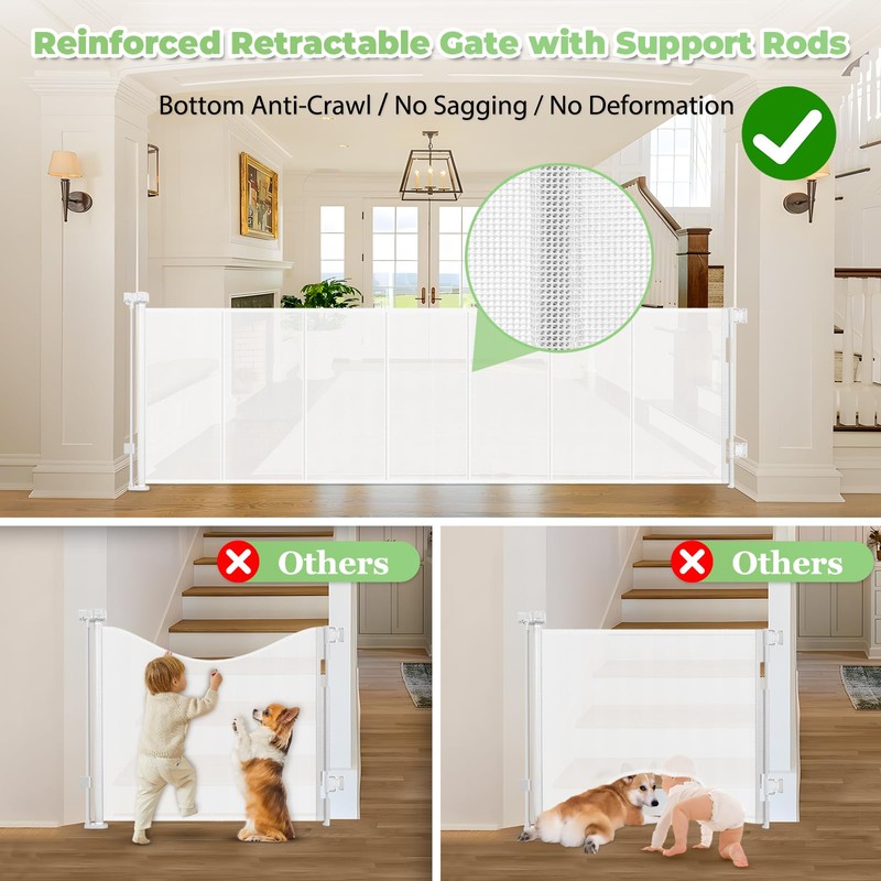 Reinforced 96" Wide Retractable Baby Gates Extra Wide Dog Gate