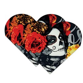 Dia de Los Muertos Day of The Dead Woman Tattoo Heart Faux Leather Bookmark - Set of 2