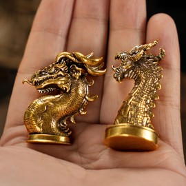 Retro Half-Body Dragon Head Ornament - 100% Handcrafted Solid Brass Desk Decor | Vintage Style Collectible Art Piece for Home & Office | Unique Gift for Fantasy Lovers, Mythical Tabletop Sculpture