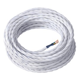 Amarcords - Textile cable for lamps, white, braided, silk, 5 metres, with grounding 3 x 0.75 - fabric cable covered with coloured vintage fabric for chandeliers, wall lamps and lampshades