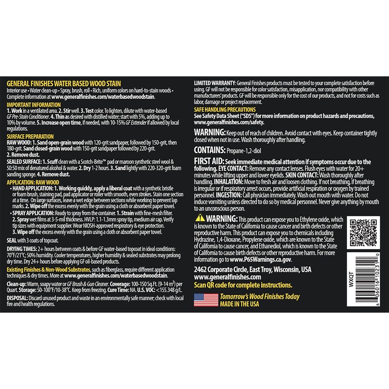General Finishes Water Based Wood Stain, 1 Pint, Espresso
