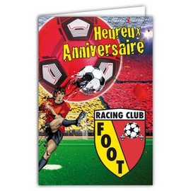 Afie 65-1338 Happy Birthday Football Card Blood Red and Yellow Gold Supporters Stadium Racing Club RC Champions League Cup with Envelope - Made in France