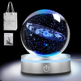 3D Solar System Crystal Ball with LED Colorful Lighting Touch Base, 80mm Solar System Model Decor | Science Astronomy Gifts | Solar System Planets for Kids | Home Decorations