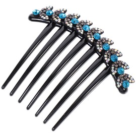 Lurrose Hair Fork Clip Stick7 Prong Rhinestone Hair Side Comb Hairpin Hair Bun Updo Hair Sticks Bun Hair Pins Clips Grips Women Hair Styling Tool Accessories Black