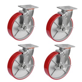 Undercat 8 Inch Industrial Casters Set of 4 Heavy Duty Casters with Brake 3700lbs Load Capacity Polyurethane Wheel 360° Swivel Plate Casters for Toolbox Workbench