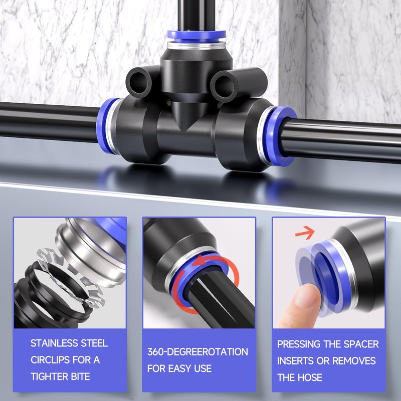 Bwintech 12 x 12 mm 3-way T-piece, pneumatic plug-in connection,