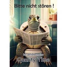 Blechschild Humor Aluminium 20x30cm - auf der Toilette mit Zeitung Schildkröte 108