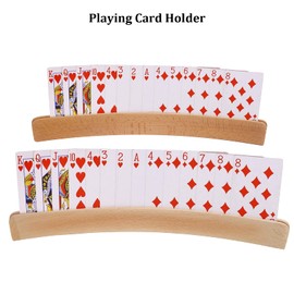 Cerlingwee Wooden Playing Card Holder, 2 Pieces, Curved Wooden Card Tray Organizer Set, Wooden Playing Card Poker Card Holder, Tray Rack for Family Card Game Nights