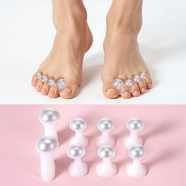 Mabor 16Pcs Silicone Toe Separators for Pedicure, White Pearl Toe
