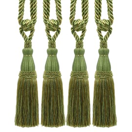 DÉCOPRO Set of 4 Elegant Alpine Green, Avocado, Celadon, Golden Green Curtain & Drapery Tassel Tieback|8 1/2 Inch Tassel, 30 Inch Spread (Embrace)|Style# TBC085 (8368)|Color: Peridot - PR12