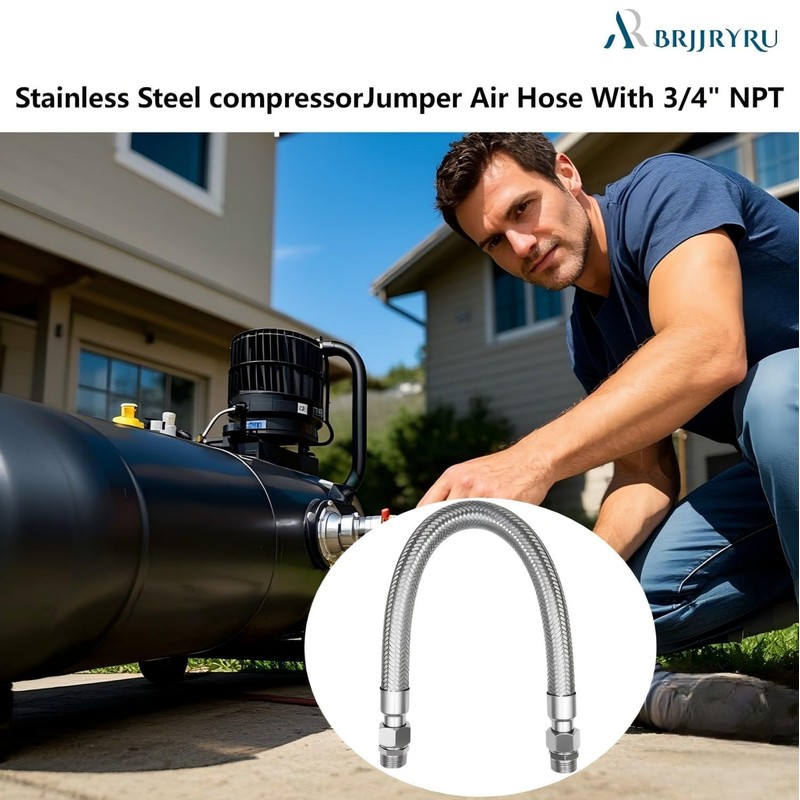 Industrial-Grade Stainless Steel 3/4" Compressor Jumper Hose, 3/4" NPT male，20"