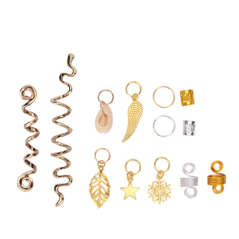 206pcs Dreadlocks Hair Jewelry Rings DIY Alloy Metal Golden Silver