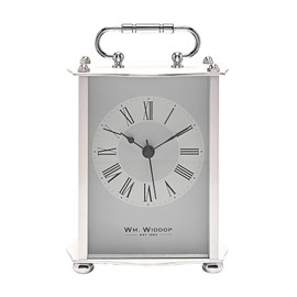 Widdop Carriage Clock in Aluminium Casing with Roman Numeral Dial & Classic Spade Clock Hands (Silver)