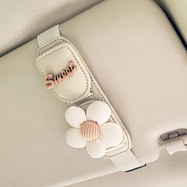 UINSUE Car Sunglasses Holder Clip with Sun Visor Multifunctional Storage for Glasses Bank Cards Receipts Magnetic Sun Visor Glasses Clip Sun Visor Eyewear Clamp Car Eyeglass Clip (White-White Flower)