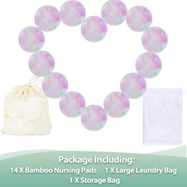 wegreeco Nursing Breast Pads (14 Pack) + Laundry Bag & Travel Storage Bag, 4.7 inch - Washable & Reusable Breastfeeding Nursing Pads (Plain Shape, Dreamy, Large)