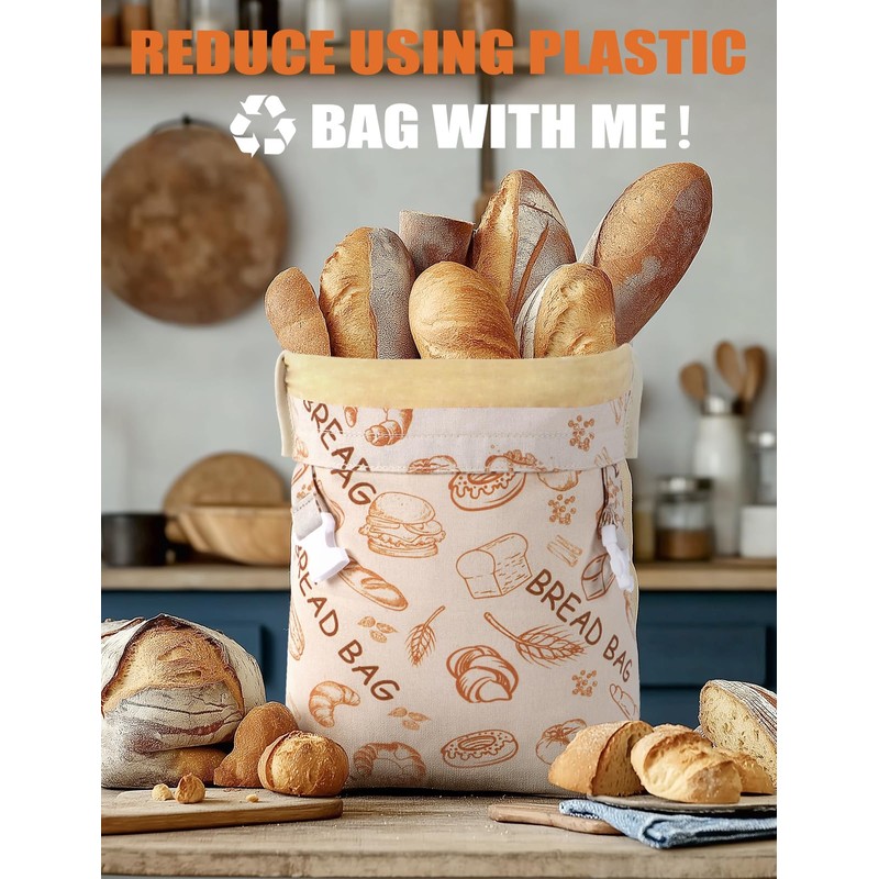 Beeswax Bread Bags, 2 Pack Reusable Bread Bags, Sourdough Bread