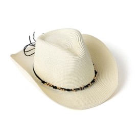 EOGIMI Western Style Classic Cowboy Straw Hat Wide Brim Cowgirl Hat with Belt Buckle Butterfly/White