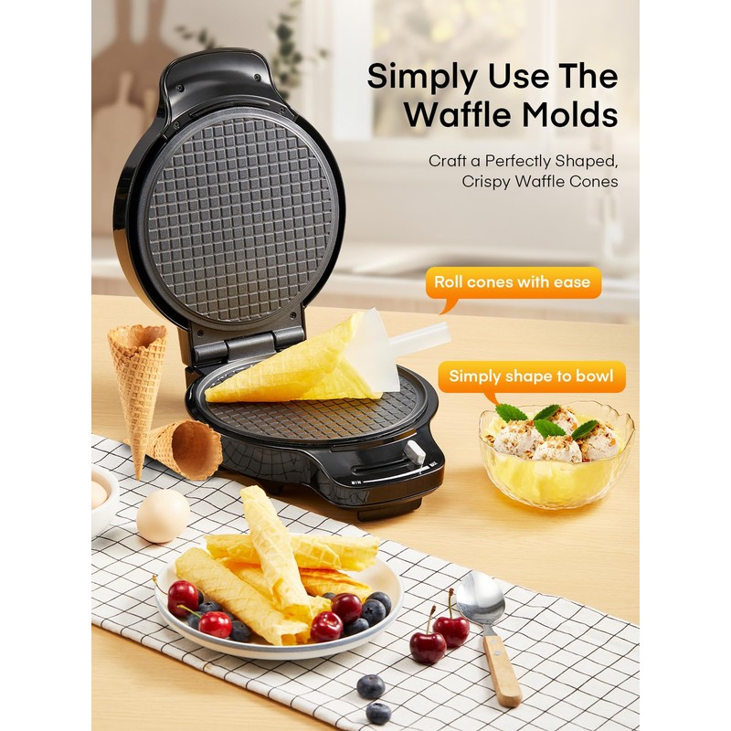 FOHERE Waffle Cone Maker Machine and Ice Cream Bowl Maker