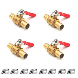 Pack of 4 12 mm 2-Way Shut-off Ball Valve with 8 Clamps, Straight Hose Nozzle, 12 mm Hose Nozzle Switch, Brass Ball Valve, Pipe Fittings 180 Degree Operating Handle, Brass Valve (12 mm)