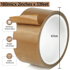 Teflone Glass Cloth Tape,2''x 33ft x 0.18mm,PTFE Coated Fiberglass Adhesive Tape,High Temperature PTFE Tape for Vacuum Sealer Machine,Hand Impulse Sealers Insulation,Low Friction Tape,Squeak Resistant