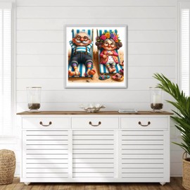 DPHERO DIY Beach Couple Diamond Painting Kits Pictures for Adults Beginners, 5D Old Man Diamond Painting Set, DIY Round Stones Cartoon Diamond Art Kits, Diamond Art for Home Decor 30 x 30 cm