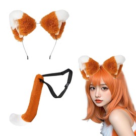 ANZOBEN Fox Ears, Headband and Tail, Fox Dance, 2-Piece Set, Fox Ears, Fox, Tail, Baseball Games, Halloween, Cosplay Accessories