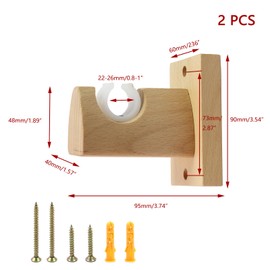 KUMGROT 2 Pcs Curtain Rod Brackets Wood Pipe Bracket Holder Curtain Rod Holders Single Bracket for 1" Drapery Rod