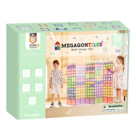 MEGAGONTILES 120PCS Magnetic Tiles | STEM AUTHENTICATED |Magnetic Blocks | Star Magnetic Tiles | Magnetic Building Blocks| Toddler Boys Girls 3-10 Year Old | Idea Books & Storage Bag