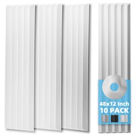 Art3d 10-Pack Peel and Stick Acoustic Panels with Acrylic Tape - 12 x 48 inches, Self Adhesive Sound Absorbing Polyester Wall Panels for Home Office Studio, White