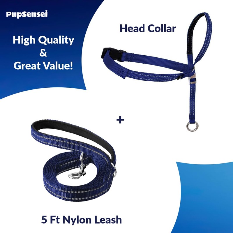 PupSensei Headcollar for Dogs, Extra Soft Padded, Reflective, No Pull