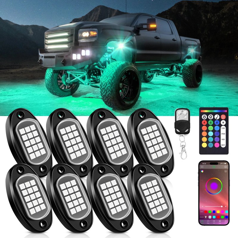 MICTUNING 8Pcs RGB LED Rock Lights Car Underglow Underbody Neon