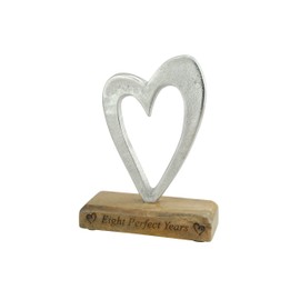 Eight Perfect Years 8th Anniversary Rustic Metal Heart Decoration – Free Standing Aluminium & Wooden Decoration (hssperf-8)