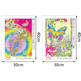 VEGCOO 2 Packs Embroidery Cross Stitch Kits for Beginners Adults, Pre-Printed Stamped Butterflies Embroidery Kits 11CT Needlework Kit DIY Artwork for Adults Kids Girls Home Wall Decoration(30x40cm)