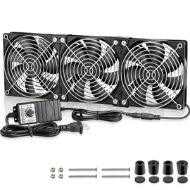GDSTIME Big Airflow 3 x 120mm Fans DC 12V Powered Fan with AC 110V - 240V Speed Control, Cabinet Chassis Cooling Fan, Server Workstation Cooling