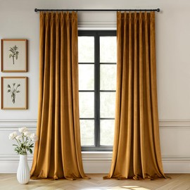 MIULEE Velvet Pinch Pleated Blackout Curtains 96 inches Long, Gold Brown Pleat Design Thermal Insulated Luxury Window Drapes for Living Room Bedroom with Hooks, Set of 2