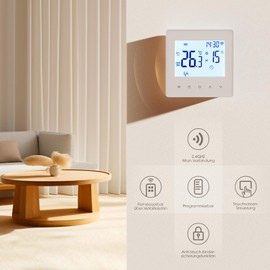 Decdeal WLAN Thermostat Room Thermostat for Water Underfloor Heating, Programmable 230 V LCD 3 A with the Tuya App (White)