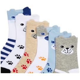 Jefferies Socks Boys' Toddler Non-Skid Puppy Dog Socks 6 Pair Pack, Multi, 12-24 Months
