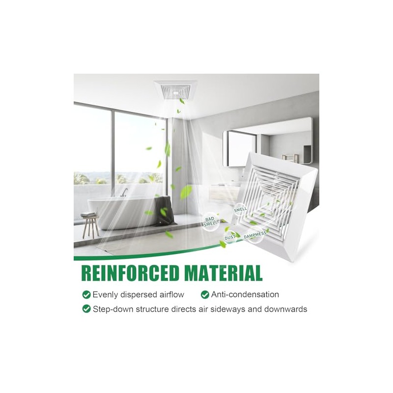 1-Piece (9"x9"Inches) Bathroom Exhaust Fan Cover with Spring, Square Ceiling