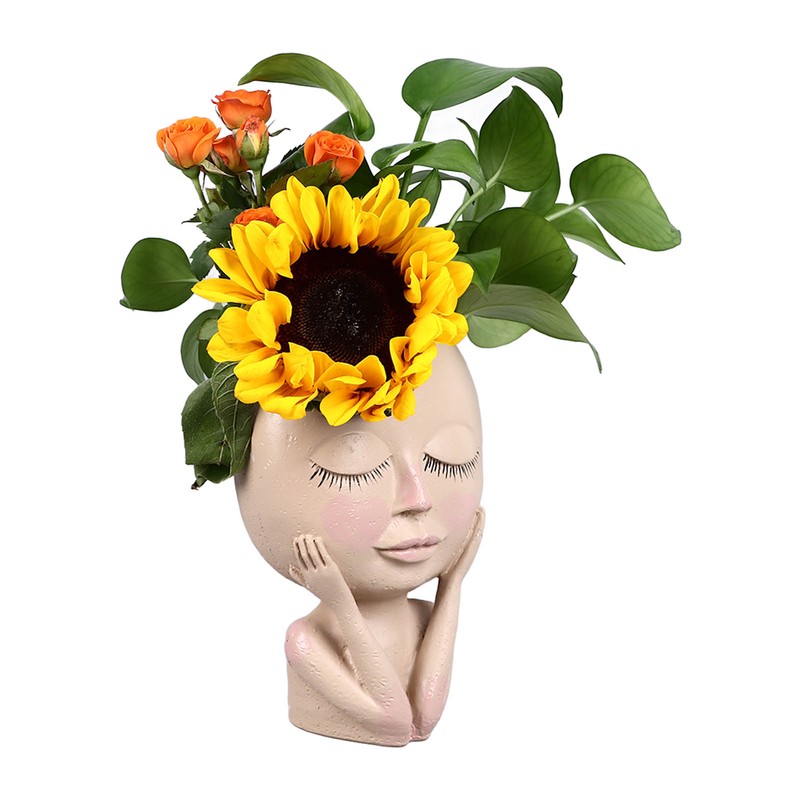 Unique Head Plant Pot with Drainage Hole Resin DIY Face