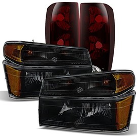 AKKON - For Chevy Colorado|GMC Canyon Black Smoke Headlights + Dark Red Tail Lights Left & Right Replacement Set